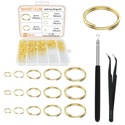 500 Pcs Double Open Jump Rings Kit, Zinc Alloy Mini Round Split Craft Jump Keychains Key Ring with Double Loops Connectors for Jewelry Making, Bracelets, Necklace, DIY (5, 6, 8, 10, 12mm) - color: Gold