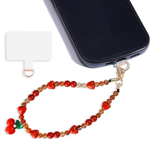 Marble Beaded Phone Wrist Strap,Detachable Phone Bracelet Strap with Tether Tab,Hands-Free Wristlet Strap (Sweet Cherries) - color: Sweet Cherries