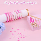 Wuollgess 3500PCS Pink Clay Beads for Bracelet Making Kit, Heishi Beads for Jewelry Making, Friendship Bracelet Kit, Spacer Beads for Adult Necklace Earring DIY - color: Pink