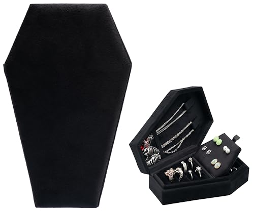 Velvet Coffin Jewelry Travel Case Holder for Gothic Wedding Ceremony Jewelry Organizer Decoration (Black 4 Grid) - color: Black 4 Grid