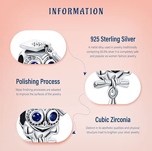 Mothers Day Birthday Number Love Family Friendship Graduation Auntie Grandma Dad Mom Charms for Pandora Bracelets Necklaces, Gifts Women, for Anniversary Valentines Christmas - style: Grad-Owl Graduation Charms 2