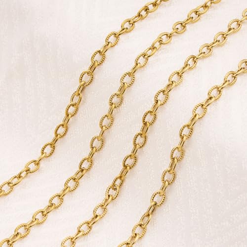 Jabogrii 16.4 Feet Gold Paperclip Jewelry Chains Bulk Stainless Steel Embossed Oval Link Chain for Jewelry Making - color: Embossed Paperclip Gold