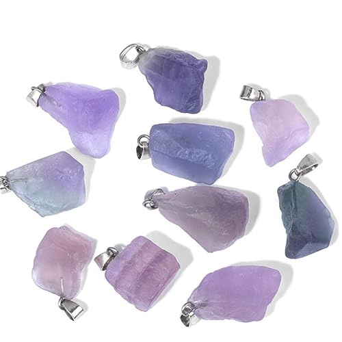 10pcs Irregular Raw Natural Fluorite Rock Stone Pendant Healing Crystal Chakra Gemstone Charm for Jewelry Making DIY Necklace Earrings Accessories Reiki - color: Fluorite