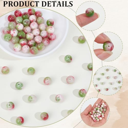 1 Box 50PCS 10MM Natural Watermelon Stone Beads Round Pink Green Persian Jade Tourmaline Energy Crystal Gemstone Power Loose Spacer Bead Bulk for Jewelry Making Bracelet Necklace DIY Craft - size: 10mm 50pcs