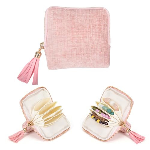 Travel Jewelry Case Small with Tassel Zipper, Soft Velvet Travel Jewelry Organizer Pouch for Necklaces, Rings and Earrings, Portable Multi Layer Jewelry Bags, Anti Tangle Storage - color: light pink
