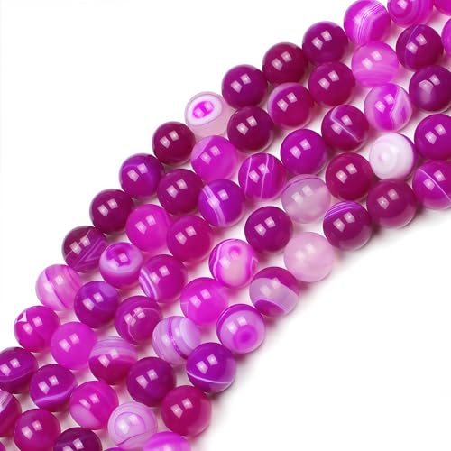 MJDCB Natural Stone Beads Rose Red Stripe Agate Round Loose Beads for Jewelry Making DIY Bracelet Necklace (10mm) - color: Rose Red Striped Agate, size: 10mm