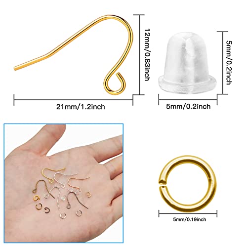 1800Pcs 6 Colors Earring Hooks Set for Jewelry Making,French Hook Earrings Findings Hypoallergenic Ear Wires Fish Hooks with Jump Rings and Earring Backs for DIY Earrings Making Supplies Kit - color: 1800Pcs Gold,Silver,K Gold,White K,Ancient Cyan,Gun Bla