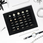 Velvet Ring Organizer Box, 7 Slots Jewelry Holder with Glass Lid Earring Display Tray Storage Case Gift for Women and Girls (Black)