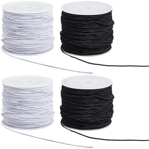 4 Rolls 0.8MM 104 Yards Elastic Stretch Cords Round Sturdy Stretch Black White Fibre Soft Beading Thread Arts Sewing Accessories Cord for Jewelry Making Necklace Bracelet DIY Crafts Supply - size: 0.8mm