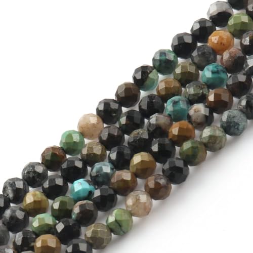 90pcs 4mm Natural African Turquoise Gemstone Beads Faceted Round Loose Stone Beads for Jewelry Making - color: African Turquoise, size: 3.7-4.2mm