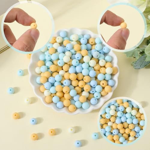 1 Box 500Pcs Round Matte Beads Frosted Acrylic Round Beads Opaque Yellow 8mm Small Ball Rubberized Imitated Silicone Bubblegum Smooth Loose Bead for Jewelry Making Bracelet Necklace DIY Craft - color: Yellow