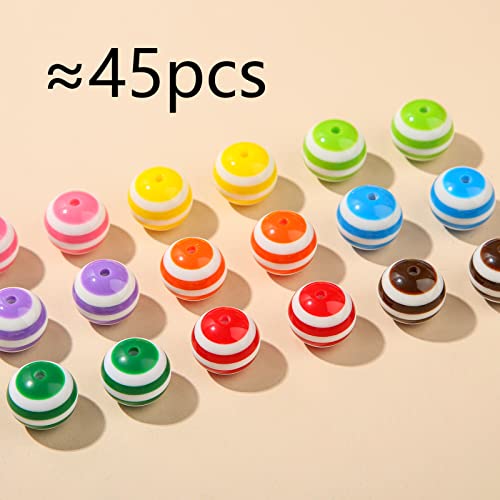 20mm Acrylic Beads Color Stripe Round Bead Chunky Bubblegum Beads for DIY Jewelry Making (Stripe) - color: Stripe