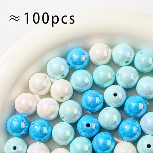 16mm Acrylic Beads 100pcs Chunk Bubblegum Bead Beads for Pens for Necklace Jewelry Bracelets DIY Crafts Making (bluewhite) - color: bluewhite