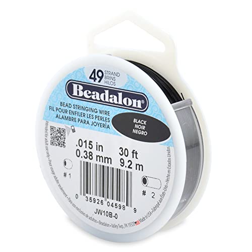 Beadalon 49 Strand Stainless Steel Bead Stringing Wire, .015 in / 0.38 mm, Black, 30 ft / 9.2 m - color: Black, style: .015 in / 0.38 mm, 30 ft / 9.2 m