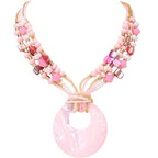 Coiris Shell Pendant Statement Strand Necklace for Women Boho Multi Beads Natural Stone Colorful Necklace Bohemian Handmade Chunky Shell Beaded Collar Jewelry for Women - color: Pink