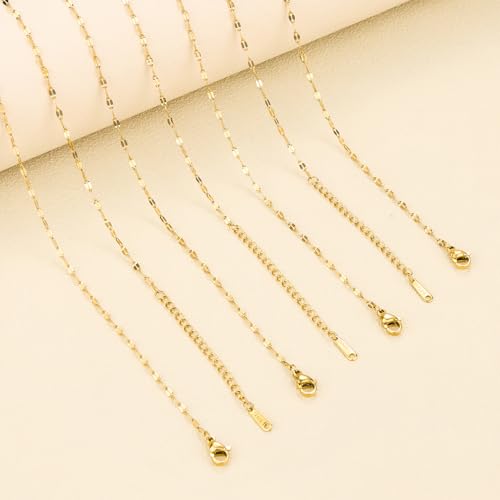 12 Pack Stainless Steel Necklace Chain for Women Men Gold Lip Link Chain Adjustable Necklace Bulk - color: Gold Lip, size: 18 Inches