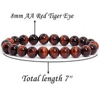 Angelstones Handmade Natural Healing Gemstone 8mm Round Beads Stretch Crystal Bracelet 7 Inch Unisex - color: Red Tiger Eye
