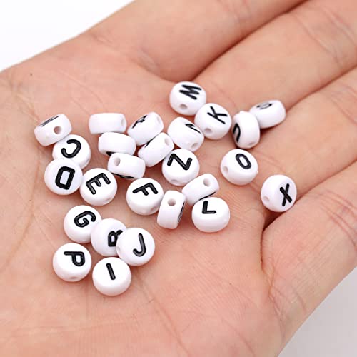 300Pcs Letter Beads L 4X7mm White Alphabet Beads Acrylic Round Shape Loose Beads for Name Bracelets Necklaces Key Chains DIY Jewelry Making (L) - color: Black, size: L