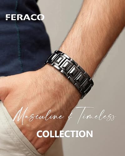 Feraco Copper Bracelet for Men 3X Strength,Magnetic Therapy Bracelet Copper Jewelry with Powerful 3800 Gauss Magnets - style: Black Dome