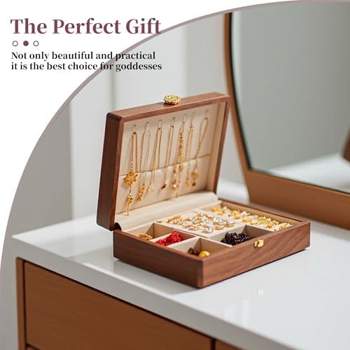 Travel Jewelry Case Small Wood Jewelry Organizer Jewelry Box for Women (Nut-Brown Print A) - color: Nut-Brown Print A