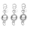 Set of 3 9mm Round Magnetic Lock with Lobster Clasp in Rhodium Over Sterling Silver 7.40 Grams Gifts - color: Set of 3 Silver