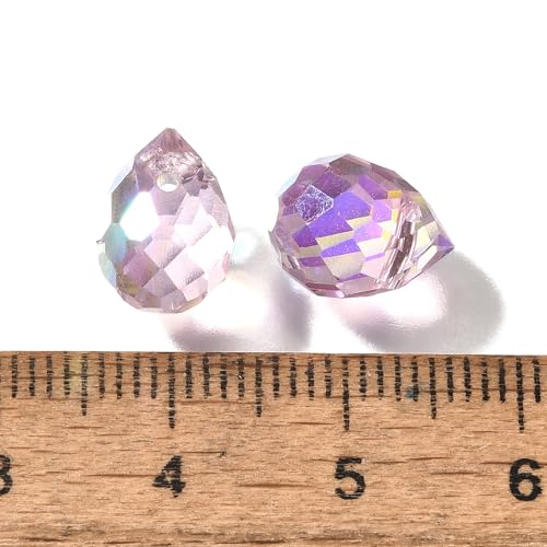 100pcs Pink Glass Teardrop Beads Charms Water Drop Faceted AB Color Plated Beads Top Drilled Sparkly Prisms Chandelier Dangle Charms for DIY Earrings Necklace Bracelet Jewelry Craft 10.5x8mm - color: Pink