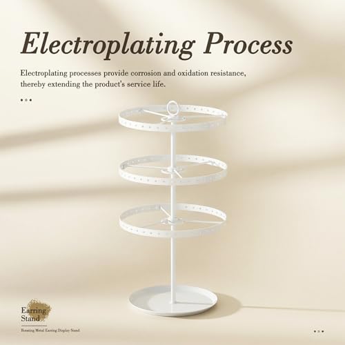 3 Tiers Metal Rotating Earring Holder Organizer Stand Adjustable Display Tree, 126 Holes Large Carousel Rack for Stud Hoop Pierced Dangling Women Girls, Perfect View for All Earrings (White) - color: White