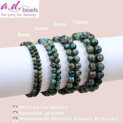 AD Beads Handmade Gemstone Stretch Elastic Bracelet Crystal Healing Reiki Nature's Beauty and Spiritual Essence Unisex - color: African Turquoise (Spiritual Growth), size: 10mm
