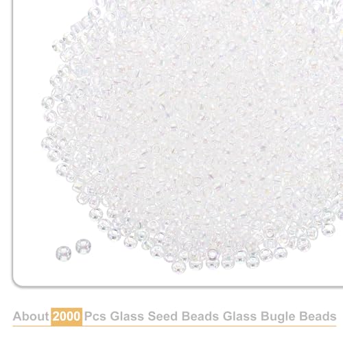 uxcell 2000 Pcs Glass Seed Beads Bulk, 1.5mm Mini Glass Bugle Beads for DIY Earrings, Necklaces, Bracelets, Jewelry Making, Clear - color: Clear, size: 1.5mm