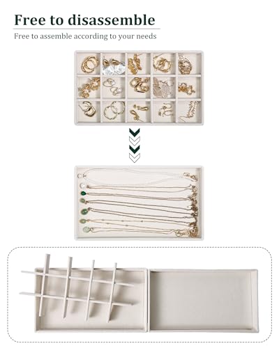 Stackable Jewelry Organizer Trays with Removable Dividers, 2-Tray Beige Jewelry Drawer Organizer Set for Earrings, Necklaces, Rings & Bracelets Gift for Her - size: 2 Layers