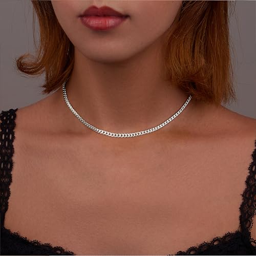 WomenGifts Cuban Link Chain Necklace for Women, Waterproof 14k Gold Silver Plated Chain Choker, Non Tarnish Stainless Steel Jewelry, 3.5/5/6/8/11mm,14/16/18 Inch Thin&Chunky&Thick - color: Silver, style: 3.5MM-18"