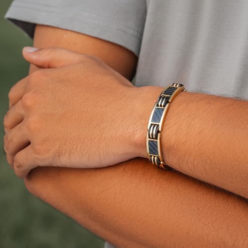 MagnetRX® Magnetic Bracelets for Men – Effective Mens Magnetic Bracelet with Carbon Fiber Inlay – Adjustable Length with Included Sizing Tool(Gold) - color: Gold Carbon Fiber (2X Strength)
