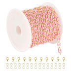 Pink Enamel Chain for Jewelry Making, 2 Meters Gold Plated Brass Cable Link Chain Roll with 30pcs Jump Rings and 10pcs Lobster Clasps - color: Pink