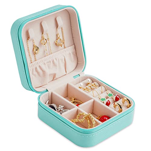 Neveika Portable Travel Mini Jewelry Box Leather Jewellery Ring Organizer Case Storage Gift Box Girls Women (blue). - color: blue