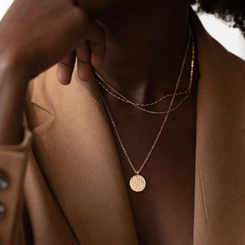 Valloey Rover Gold Necklace for Women 14K Gold Plated Circle Cubic Zirconia Pendant Necklace Dainty Twist Rope Chain Necklace Simple Jewelry Gift for Women - style: Gold-full moon