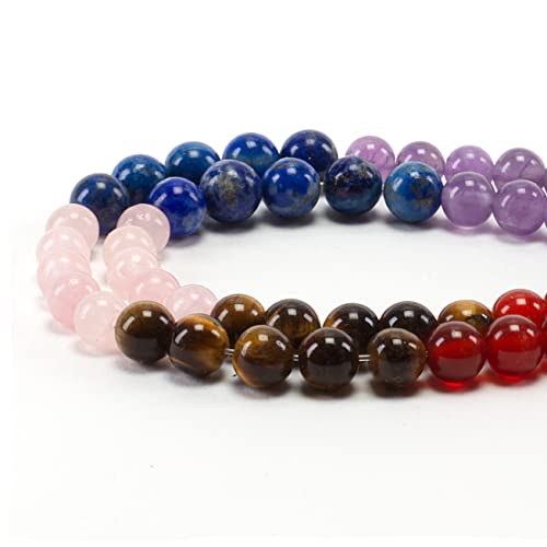 Cherry Tree Collection | 100PCS Gemstone Round Beads for Jewelry Making | Includes Storage Box, Elastic String, and Needles - color: chakra, size: 6mm