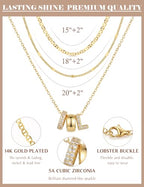 Layered Gold Necklaces for Women, 14K Gold Plated Dainty Cubic Zirconia Rondelle Initial Pendant Necklace, Chunky Stackable Mariner Chain Choker, Trendy Personalized Name Jewelry Gifts for Women - style: Letter L