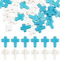SUNNYCLUE 1 Box 100Pcs Cross Beads Bulk White Blue Synthetic Turquoise Stone Beads Easter Holiday Pocket Crosses 16x12mm Mini Small Loose Spacer Cross Beads for Jewelry Making DIY Beading Supplies - color: 100pcs 12x16mm White Blue Cross Beads