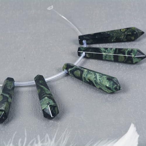 50mm Natural Kambaba Jasper Hexagonal Wand Jewelry Making Crystal Pointed Chakra Reiki Healing Beads 2mm Hole Drilled(Pack of 5) - color: Kambaba Jasper