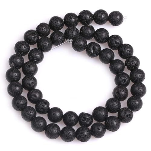 HAAMIIQII 45pcs 8mm Natural Black Lava Stone Beads Round Loose Gemstone Beads for Jewelry Making Strand 15 Inch - color: Black Volcanic Lava, size: 8mm 45pcs