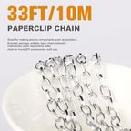 33FT Silver Paperclip Chains Spool, 5mm Aluminum Cable Link Chain Roll Bulk for DIY Crafts Jewelry Making - color: silver, size: 5MM