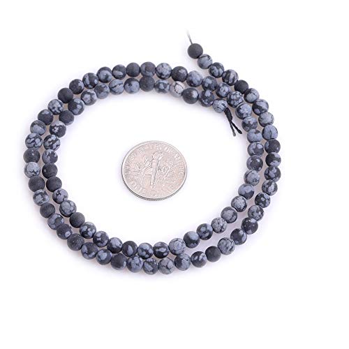 4mm Natural Stone Black Snowflake Jasper Frosted Matte Unpolished Round Spacer Beads for Jewelry Making Strand 15 inch - color: Black Snowflake, size: 4mm