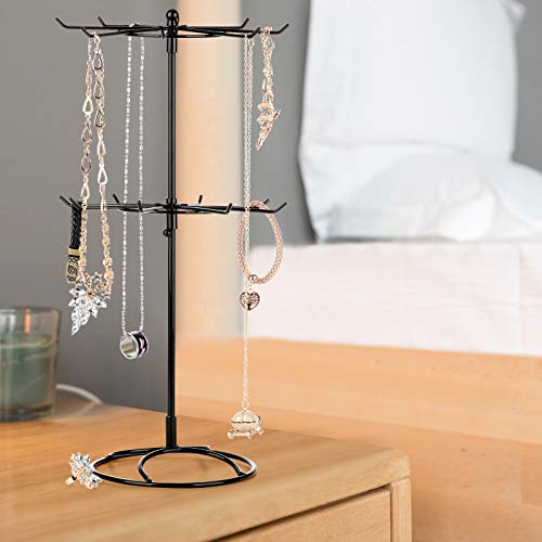 2 Tier Jewelry Display Holder,Retail Spinner Display Stand,Rotating Bracelet Storage Rack,Dressing Table,Black - color: Black 1Pcs