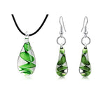 Glass Water Drop Shape Glaze Spiral Dangle Earrings Lampwork Handmade Glass Bead Geometric Earrings for Women Jewelry - color: Geen Earring&Necklace