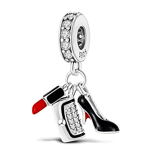 MULA 925 Sterling Silver Charms for Bracelets and Necklaces Lipstick and Bag Dangle Pendants Tower Camera Beads Jewelry Charms for Women - color: A-Lipstick and Bag