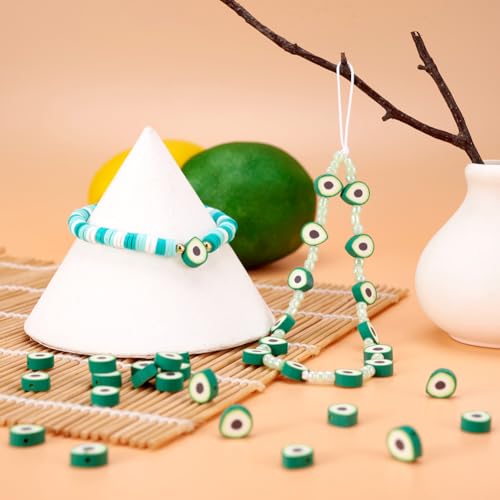 Mega Pet 50Pcs Avocado Polymer Clay Beads Handmade Green Avocado Slice Clay Beads Clay Fruit Spacer Beads 11.5x9mm for DIY Bracelet Necklace Earring Jewelry Making - color: Avocado Slice