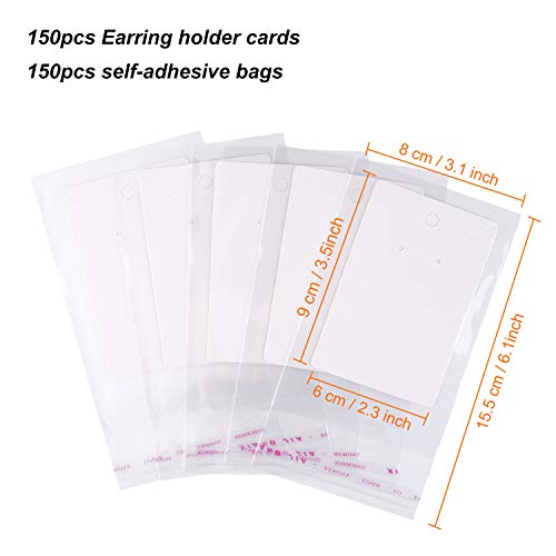 MIAHART 150 Set Earring Holder Cards Necklace Display Cards with 150pcs Bags for Selling DIY Ear Studs, Earrings and Jewelry Display (White) - color: White
