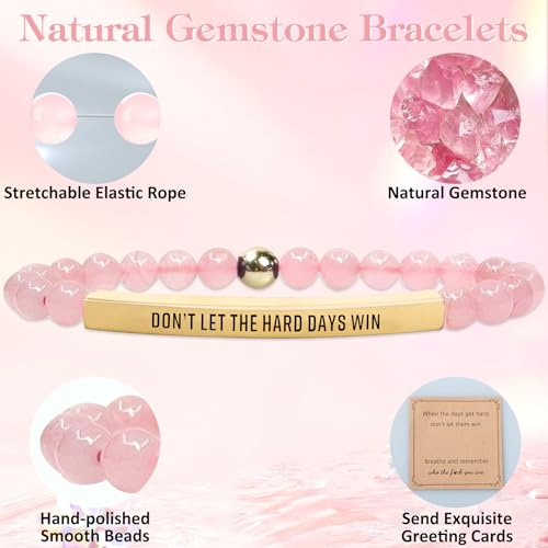 INSYOHO Dont Let the Hard Days Win Bracelet – Inspirational Healing Crystal Bracelet for Women & Men, Agate & Amethyst Beaded Adjustable, Motivational Gift for Stress Relief & Positivity - color: Rose Quartz