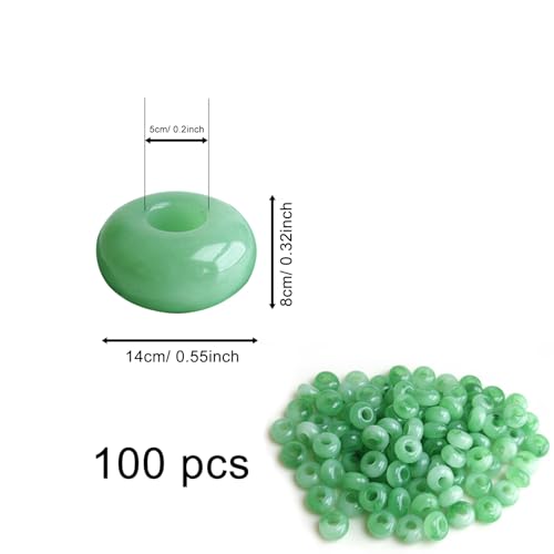Large Hole Beads for Jewelry Making-100pcs 14mm European Rondelle Spacer Beads,Big Hole Craft for Bracelets(Green) - color: Green