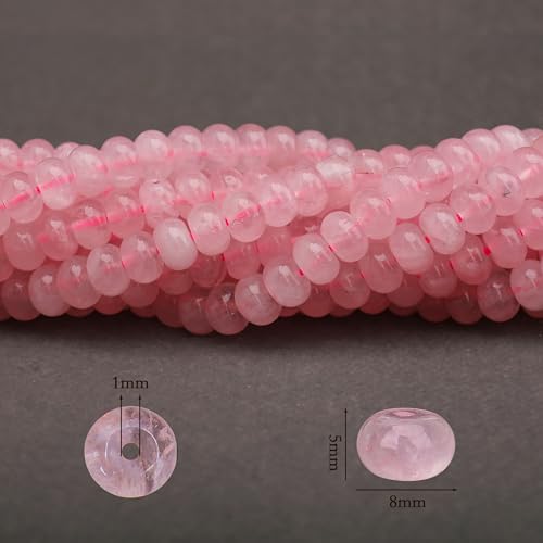 2 Strands (150PCs) Natural Pink Quartz Rondelle Beads, 5 * 8mm Gemstone Loose Spacer Abacus Disk Beads for DIY Bracelet Necklace Earrings Jewelry Making, Craft Supplies Beading Kit - color: Pink Quartz, size: 5*8MM